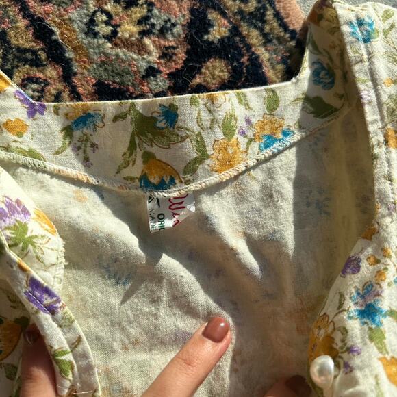 Women's Medium Dress Yellow Cotton Micro Floral Vintage Summer - Picture 3 of 5